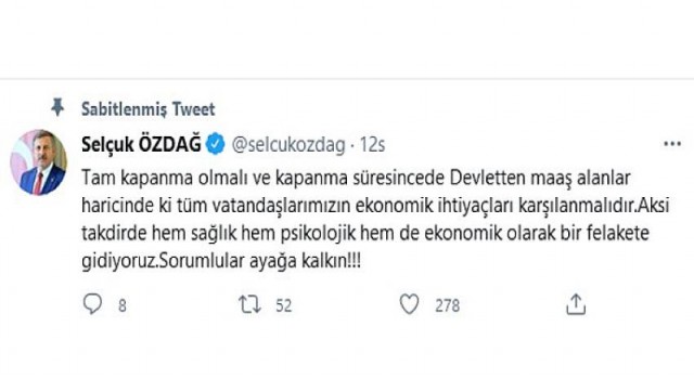 Gelecek Partisi Genel Başkan Yardımcısı Özdağ, Tam Kapanma çağrısı yaptı!