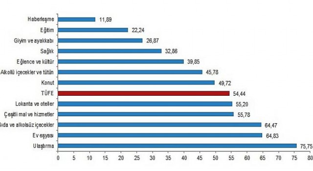 Tüketici fiyat endeksi (TÜFE) yıllık 54,44, aylık 4,81 arttı