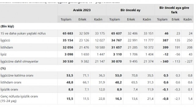 TÜİK: Mevsim etkisinden arındırılmış işsizlik oranı %8,8 seviyesinde gerçekleşti