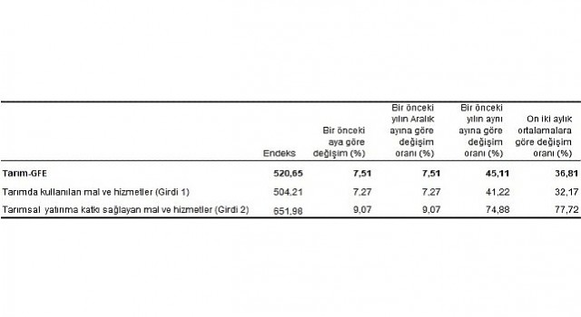 Tüik: Tarımsal girdi fiyat endeksi (Tarım-GFE) yıllık %45,11, aylık %7,51 arttı