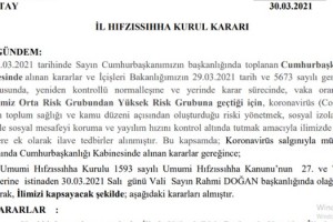 Hatay İl Hıfzıssıhha Kurulu Kararını Açıkladı