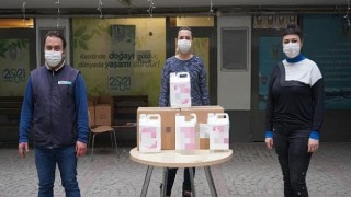 Kahveci esnafına 300 litre dezenfektan desteği
