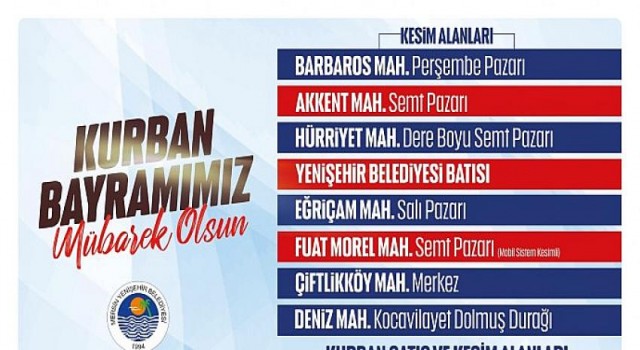 Yenişehir’de kurban kesim yerleri belirlendi